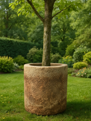 Cylindrical Antique Stone Planter | Sculptural Garden Feature