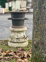 Antique Cast-Iron Mortar on Stone Base | Decorative Garden and Interior Piece