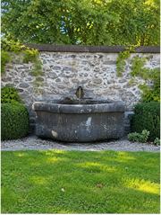 Antique Fountain Basin in Grey-Black Veined Marble | Monumental Hand-Carved Stone Piece
