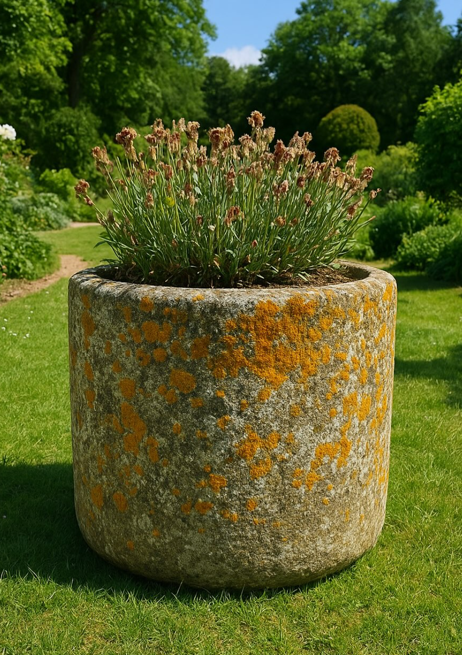 Round Antique Stone Planter | Authentic Garden Feature