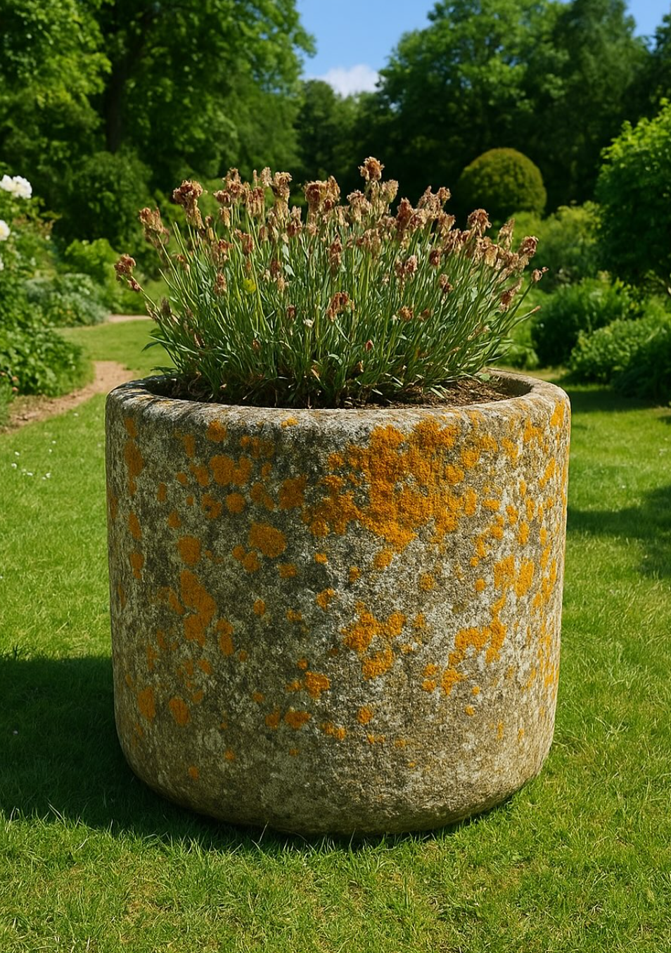 Round Antique Stone Planter | Authentic Garden Feature