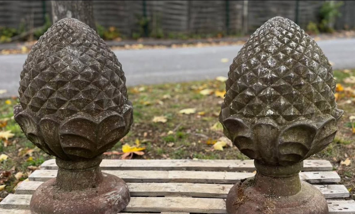 Pair of Antique Cast Iron Pinecone Finials | Architectural Garden Elements