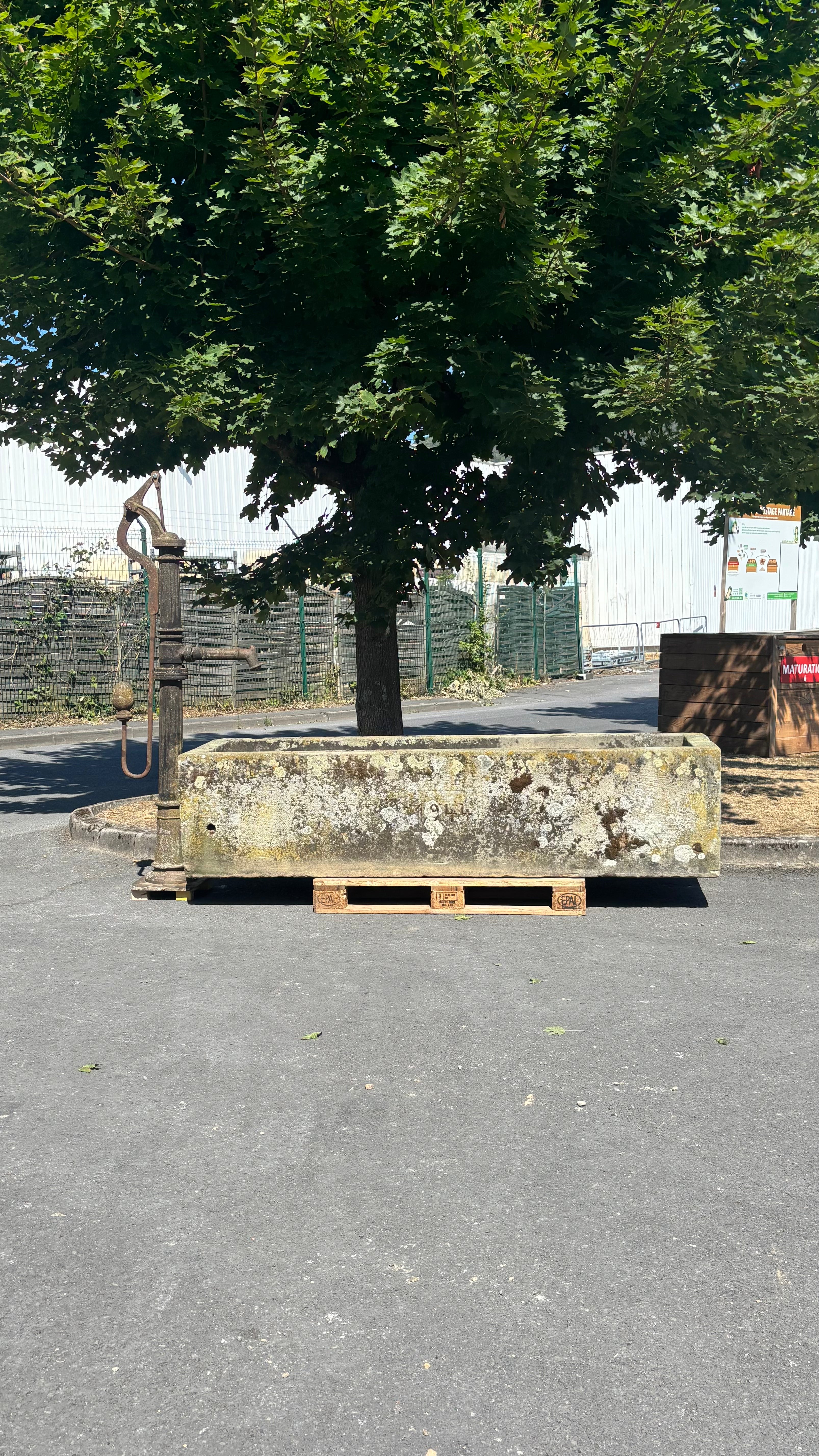 Antique French Stone Trough with Original Hand Pump Circa 1944 | Garden Fountain