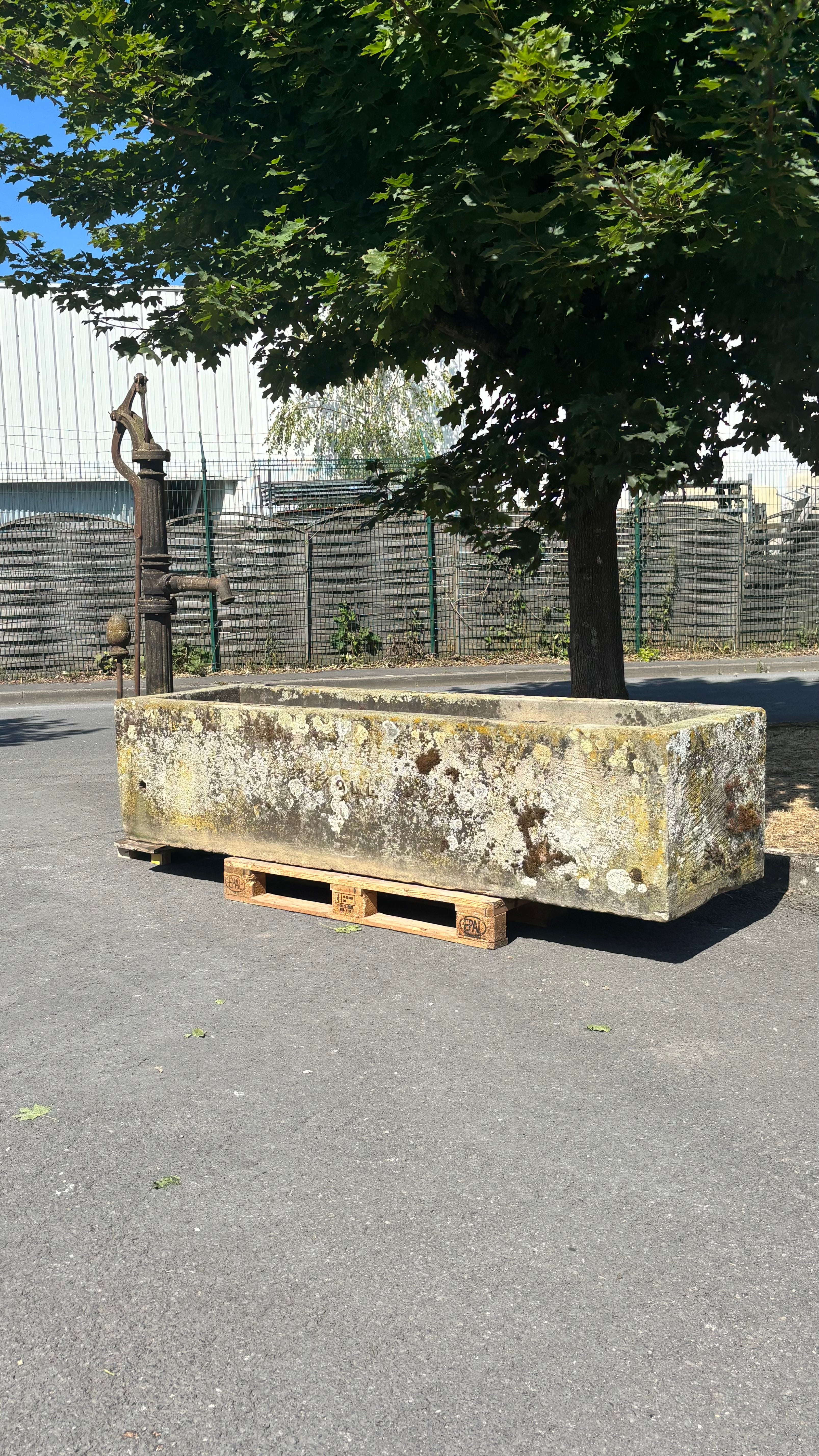 Antique French Stone Trough with Original Hand Pump Circa 1944 | Garden Fountain