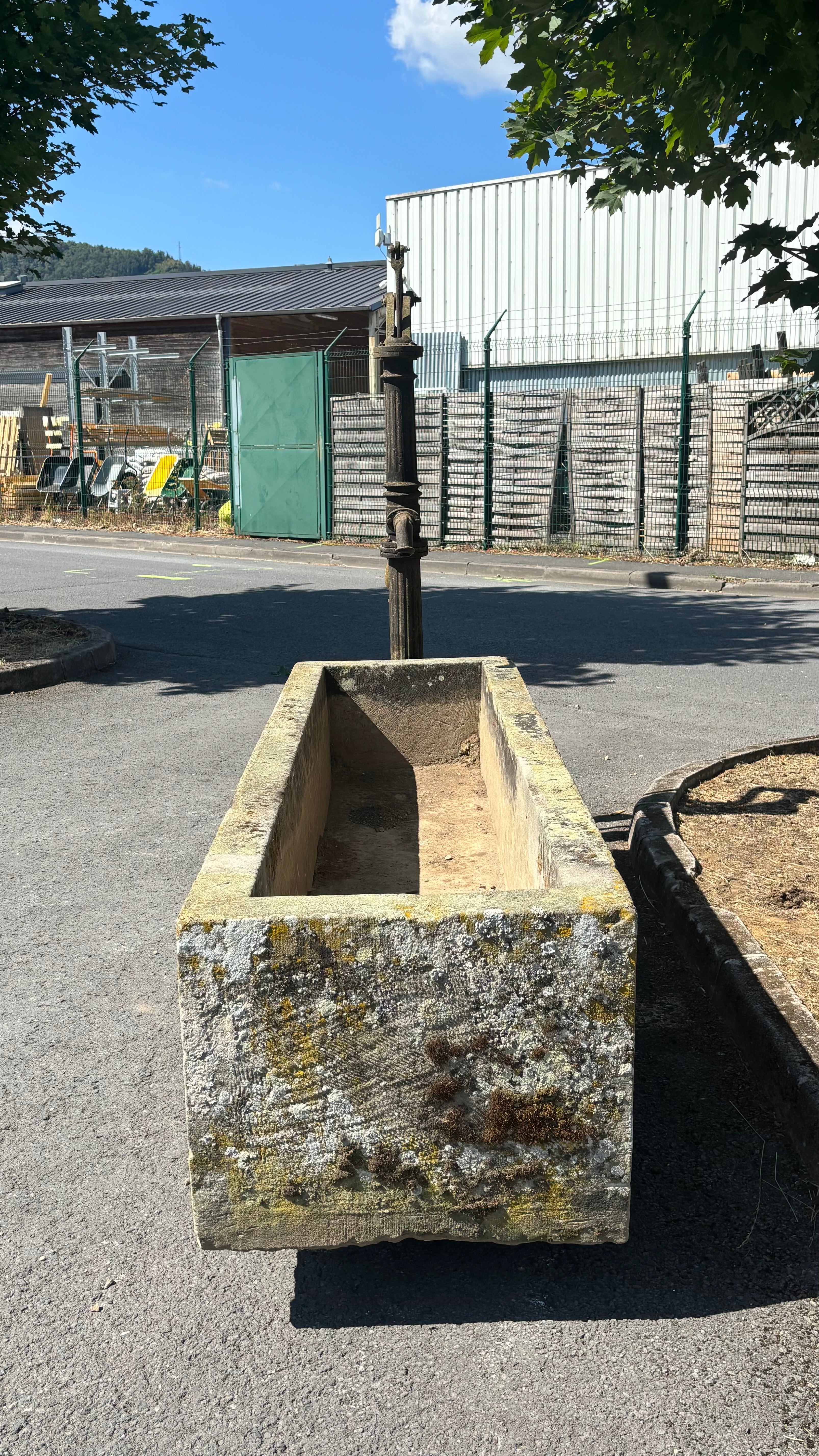Antique French Stone Trough with Original Hand Pump Circa 1944 | Garden Fountain