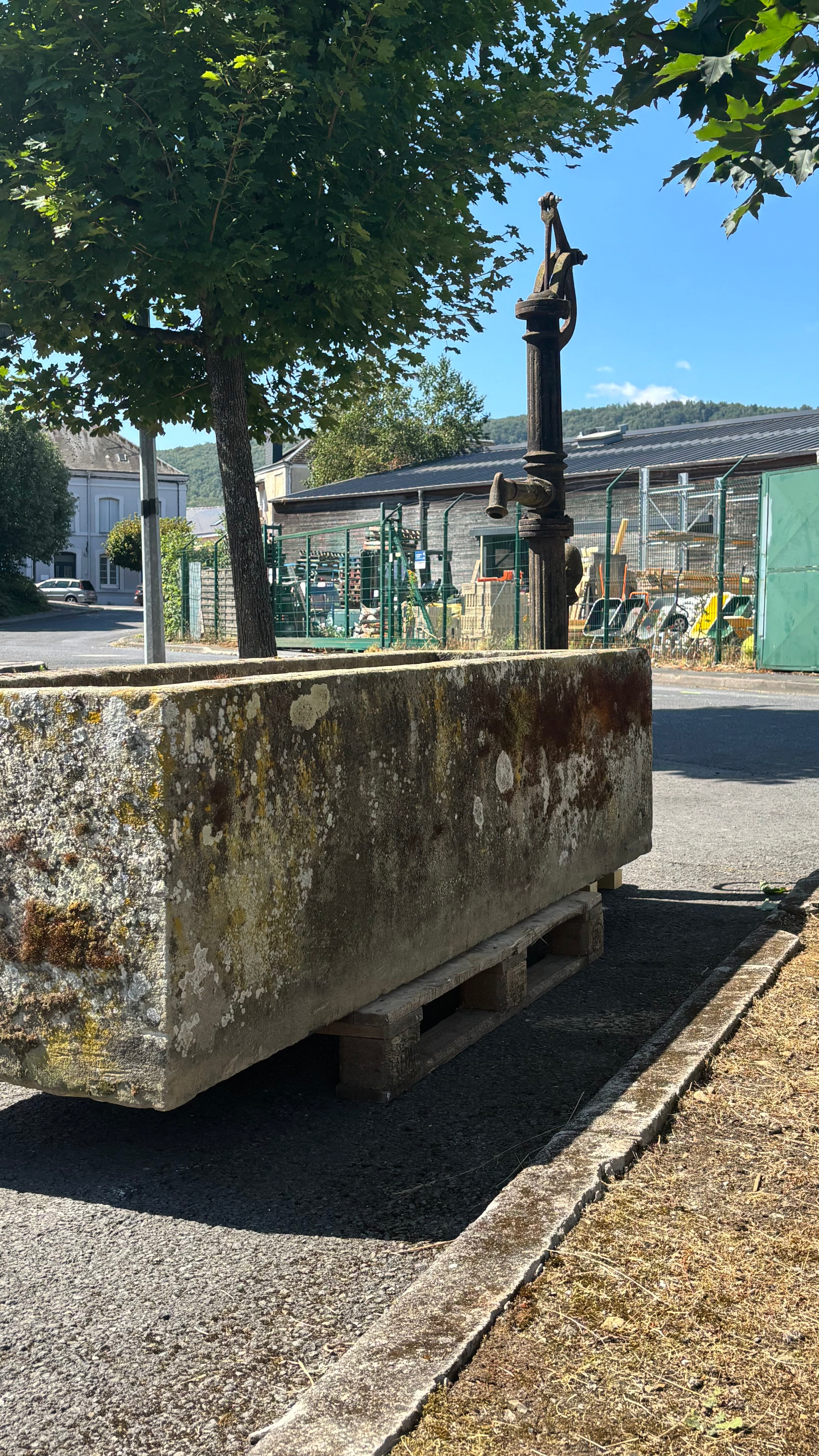 Antique French Stone Trough with Original Hand Pump Circa 1944 | Garden Fountain