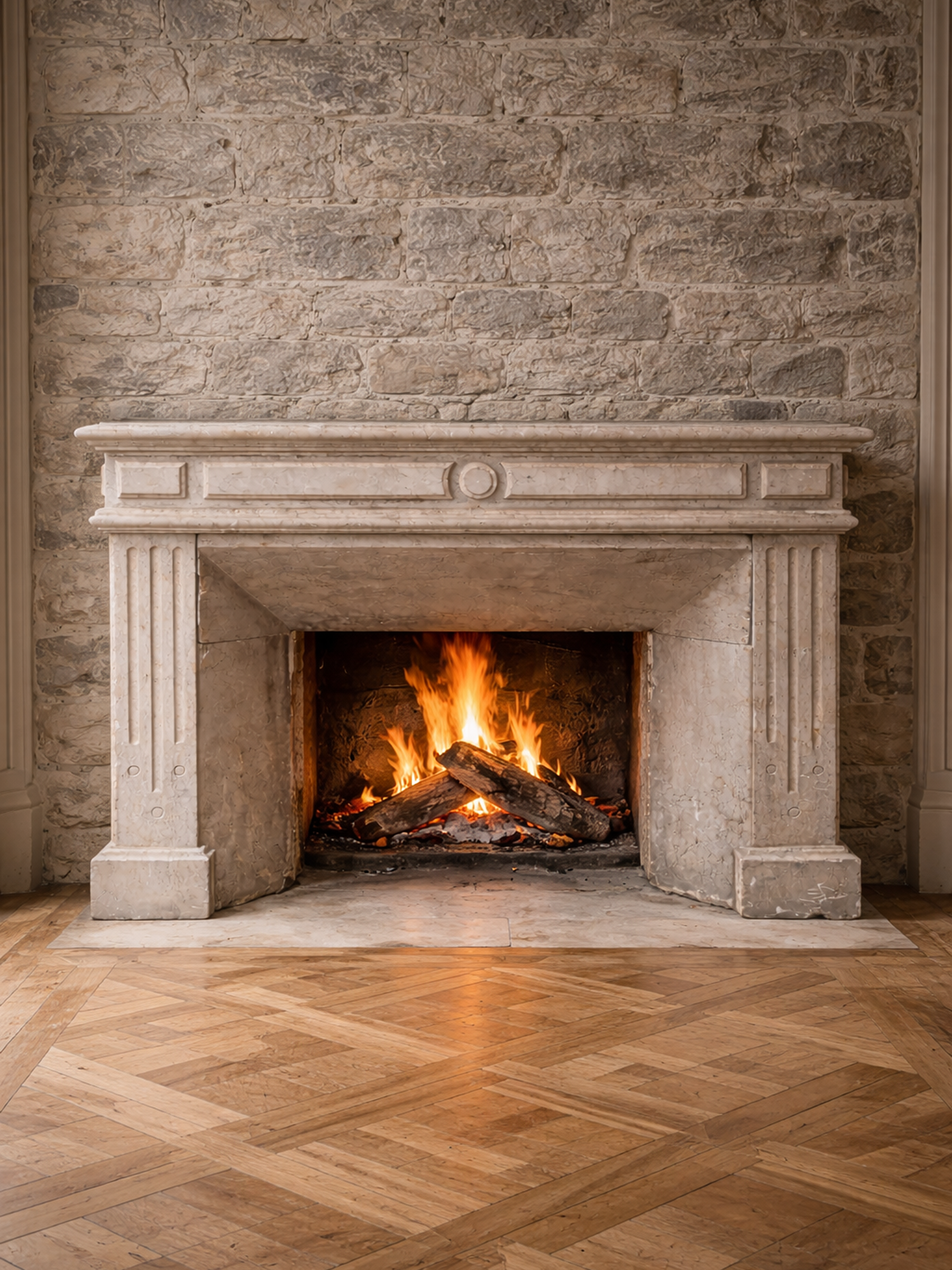 Louis XVI Style Limestone Fireplace I 19th Century