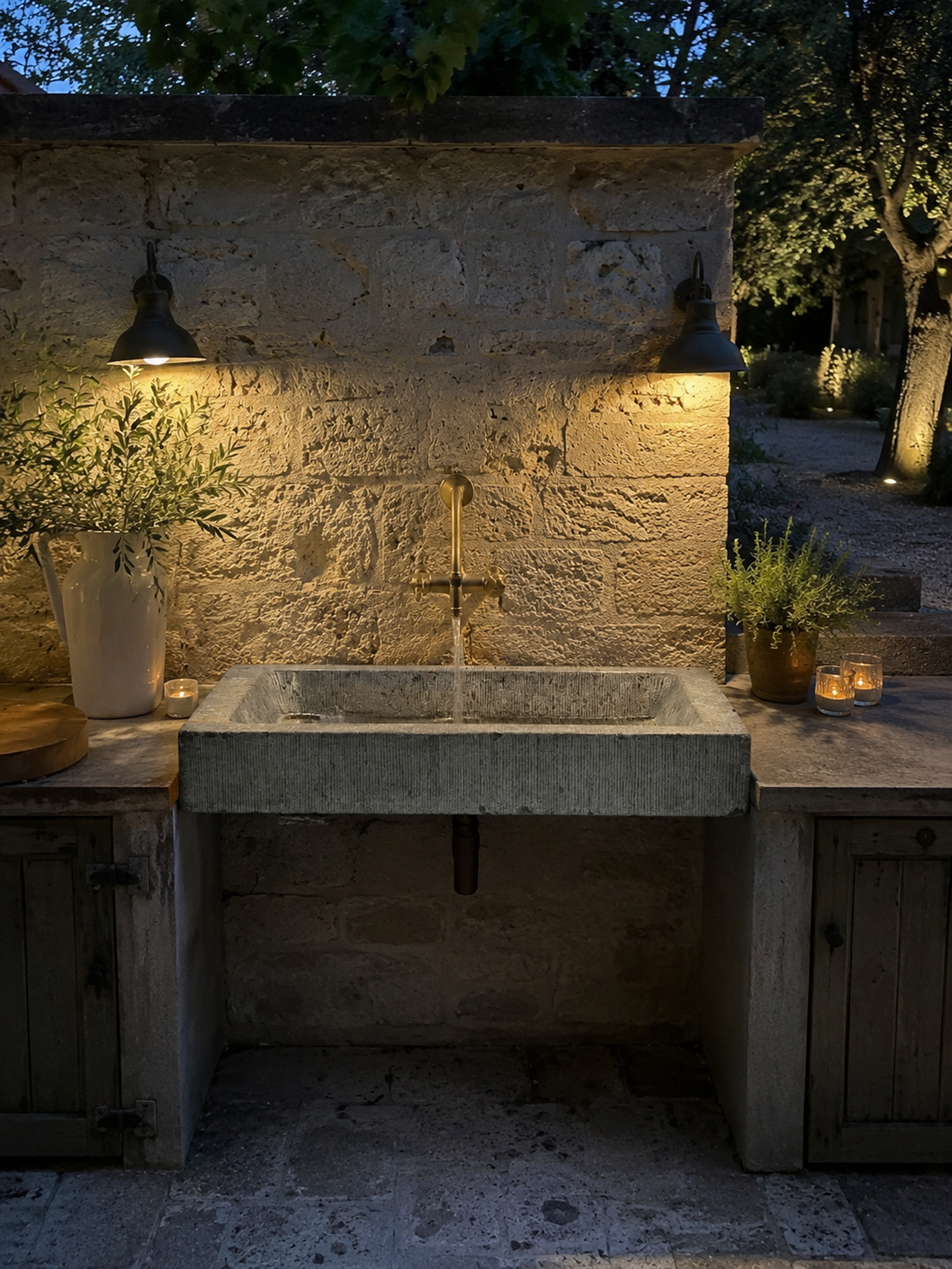 Antique Belgian bluestone sink for outdoor kitchen
