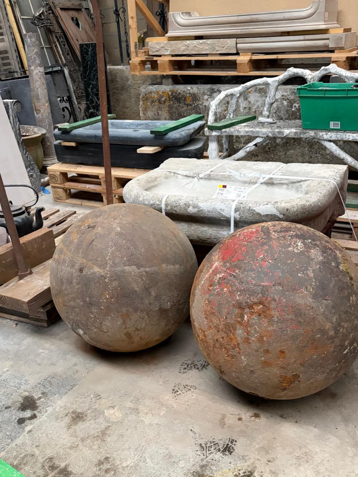 rare pair of antique cast iron spheres circa 18th century