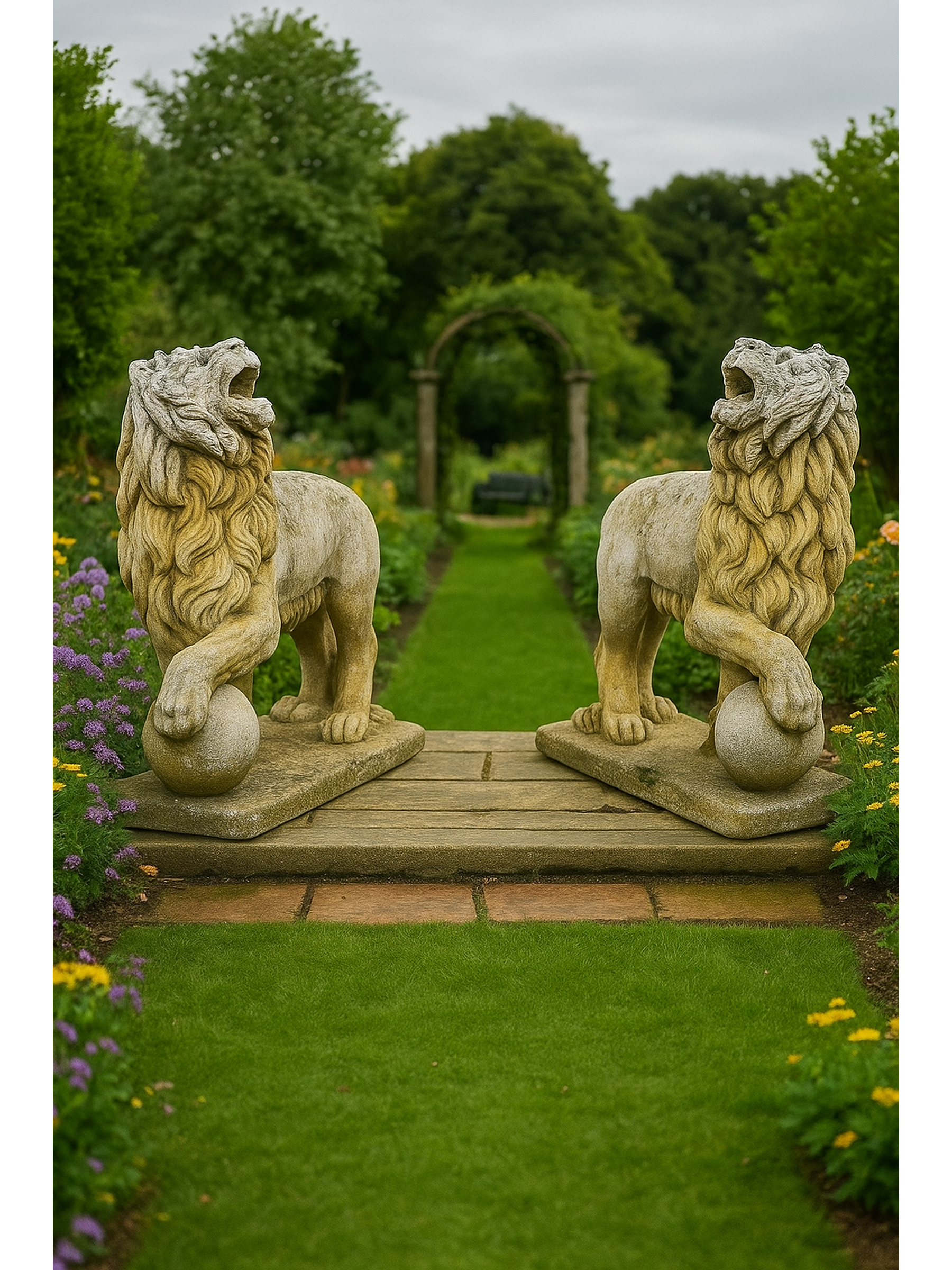 Pair of Antique Lion Statues | Architectural Garden Guardians