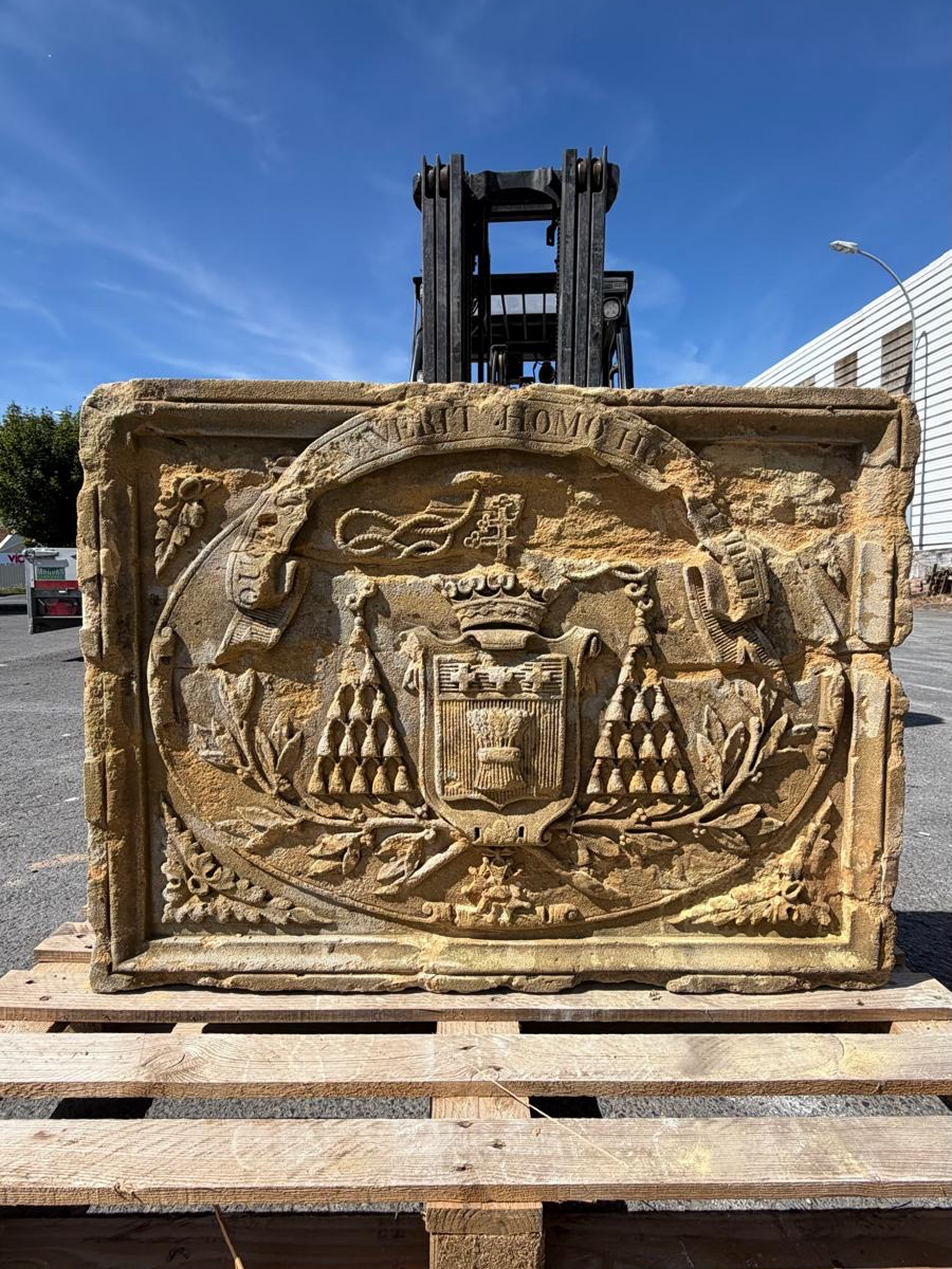 Carved limestone heraldic bas relief from France
