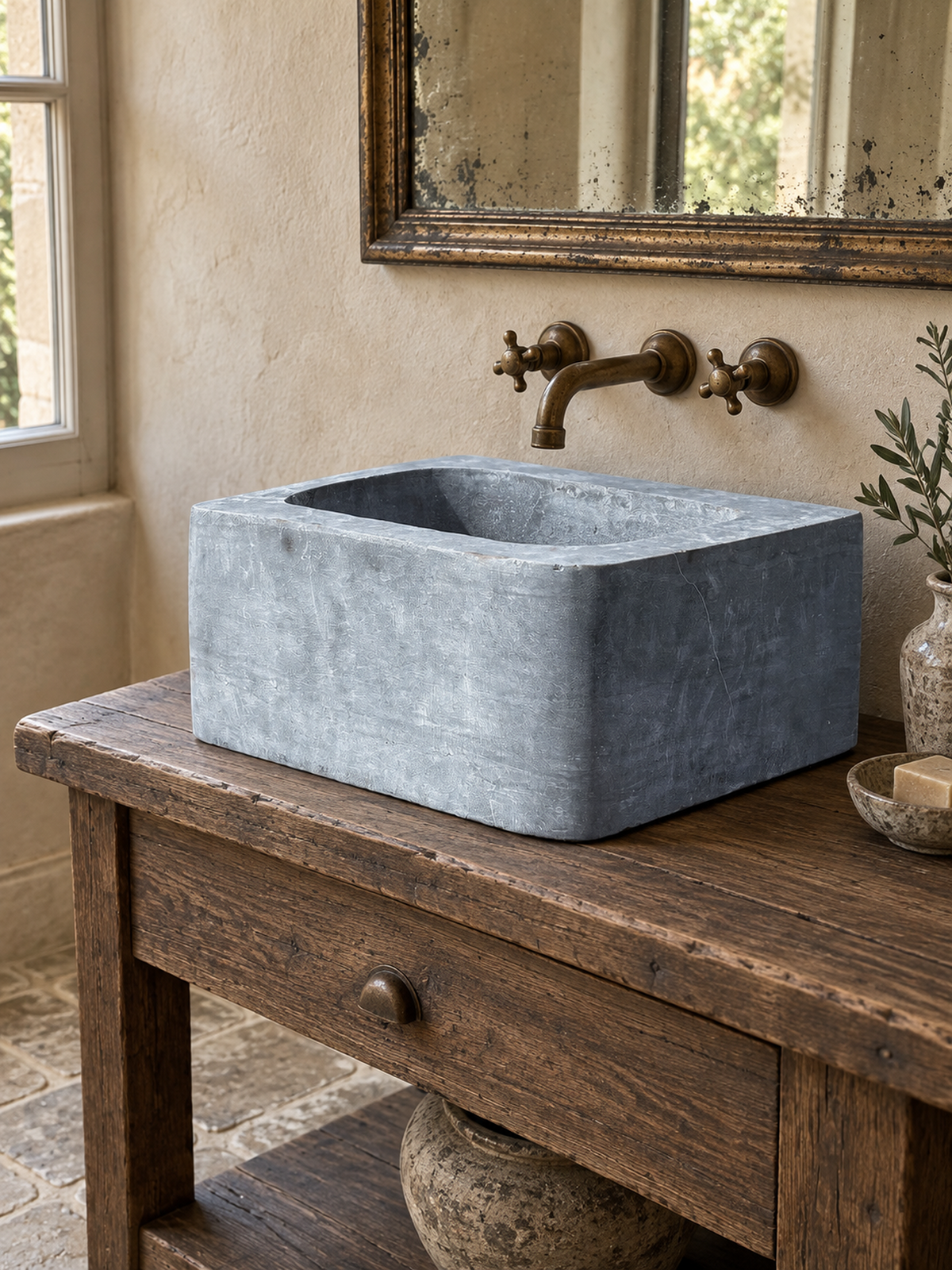 Monolithic Blue-Grey Limestone Sink | Antique French Stone Basin