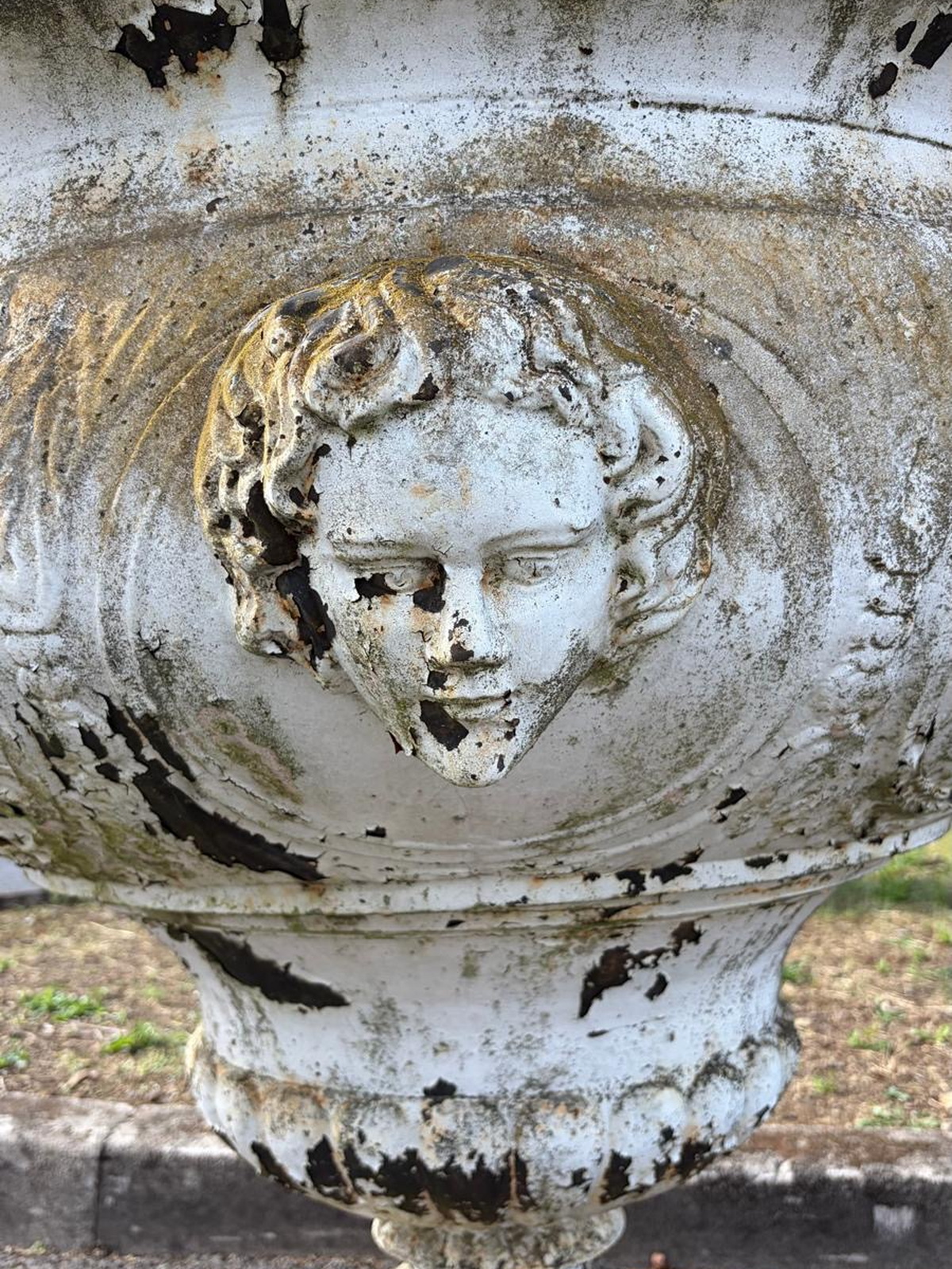 Antique Cast Iron Urns on Belgian Bluestone Bases | Pair