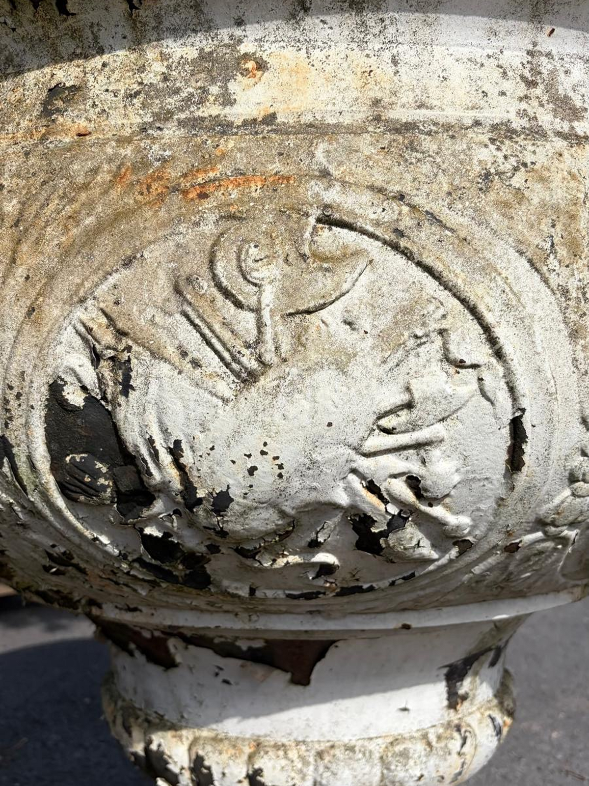 Antique Cast Iron Urns on Belgian Bluestone Bases | Pair