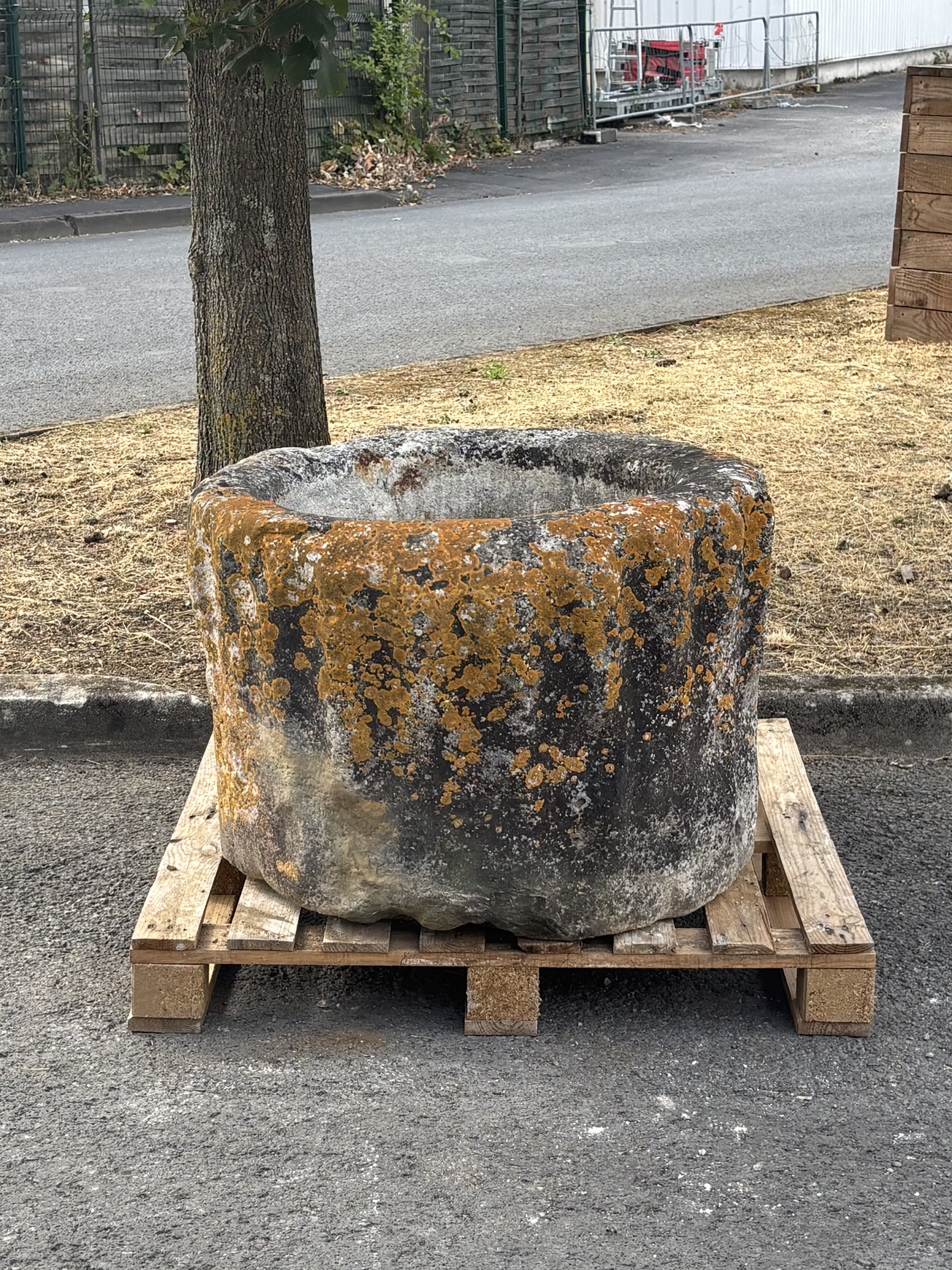 Antique limestone trough with natural patina
