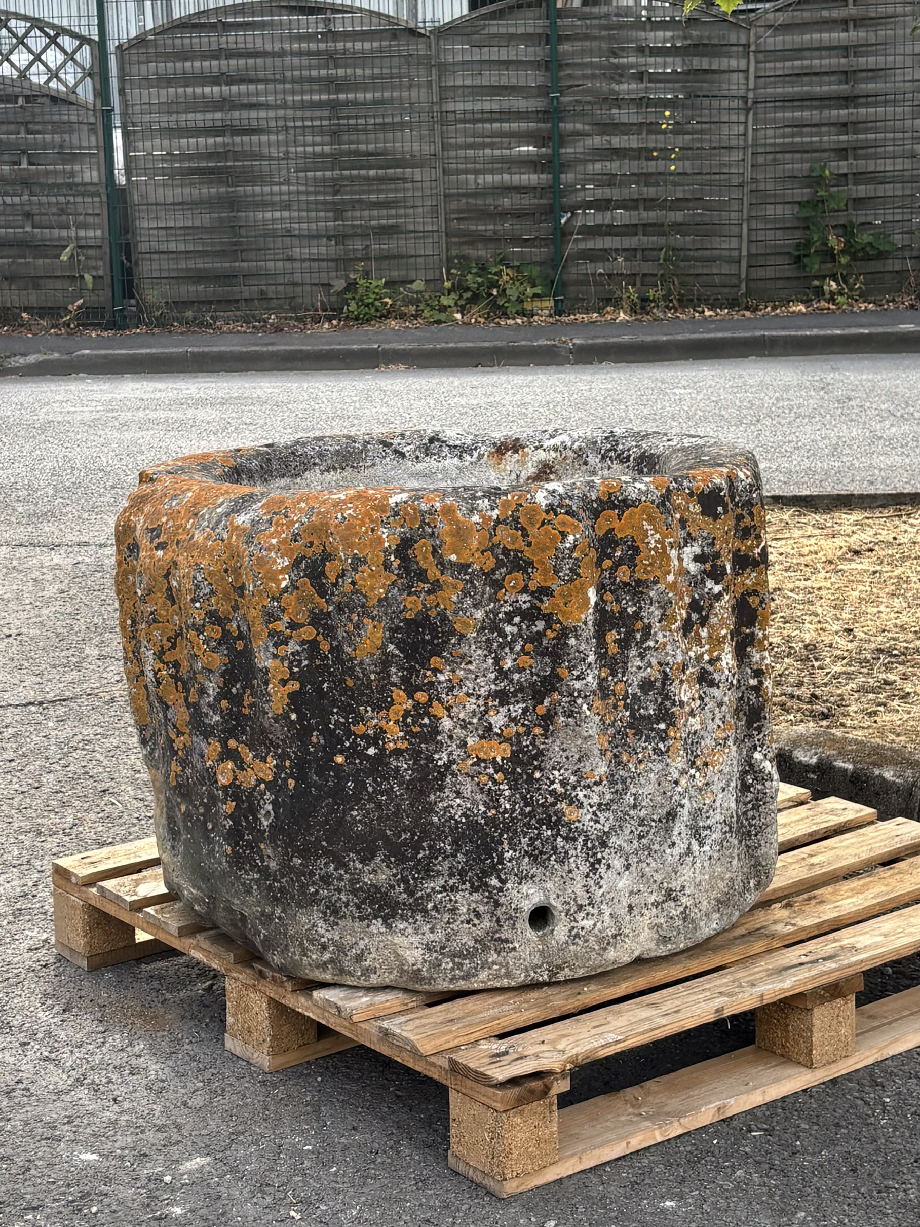 Antique limestone trough with natural patina
