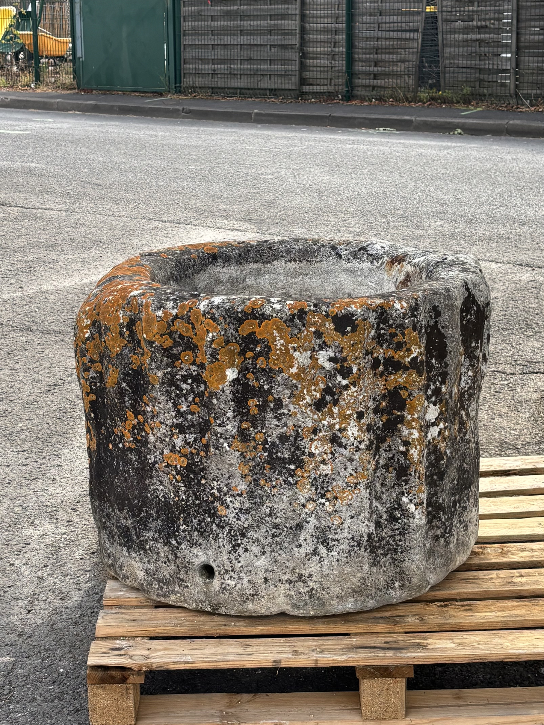 Antique limestone trough with natural patina
