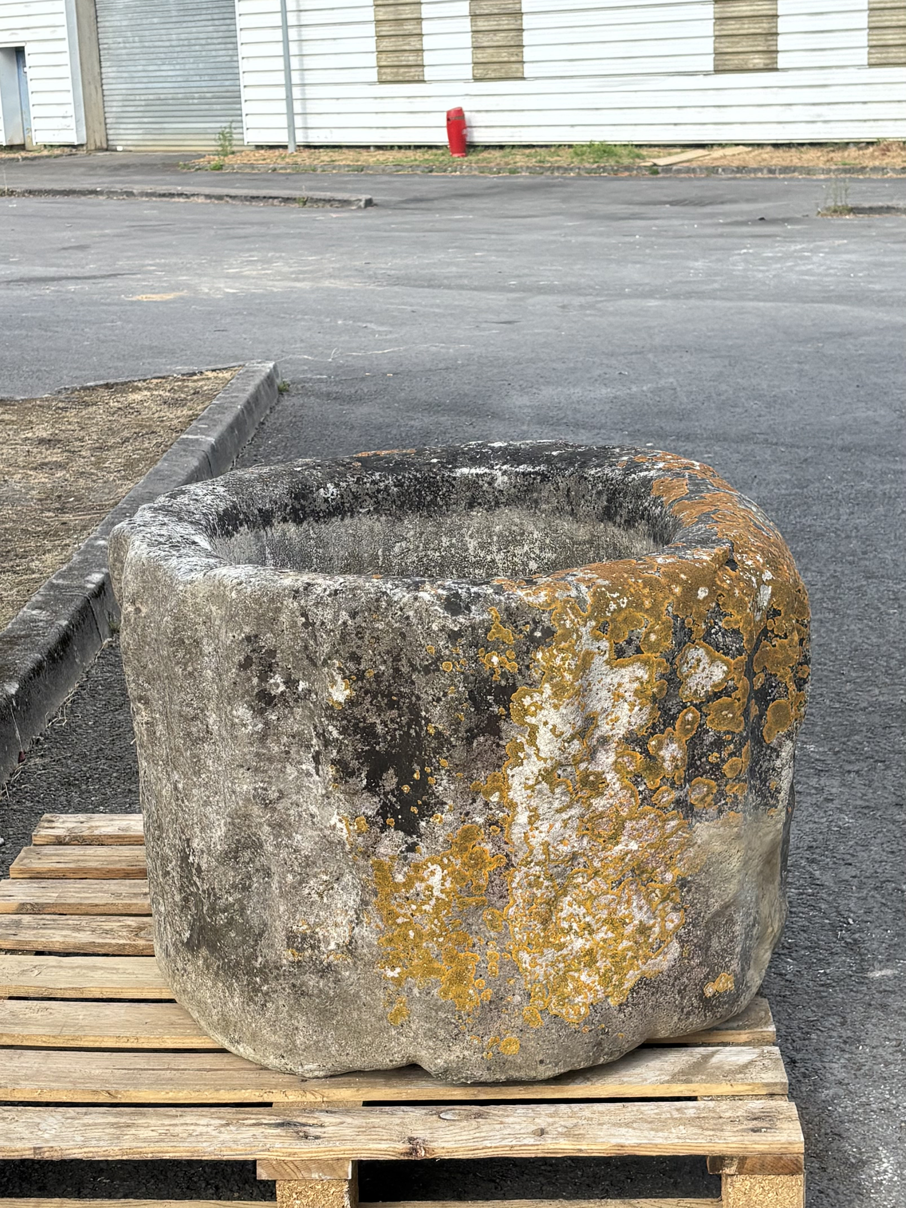 Antique limestone trough with natural patina
