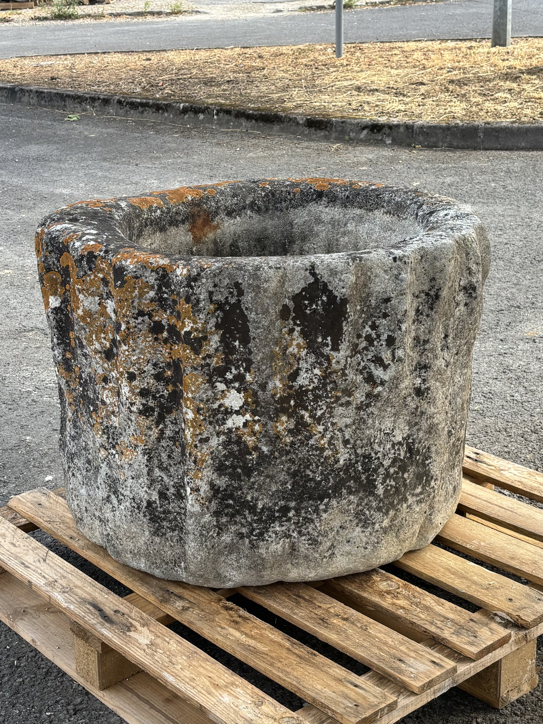 Antique limestone trough with natural patina
